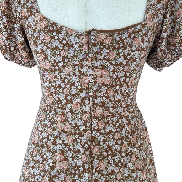 ASTR the Label Dress Women's Small Brown Floral Milkmaid Cottagecore Midi - Picture 12 of 15